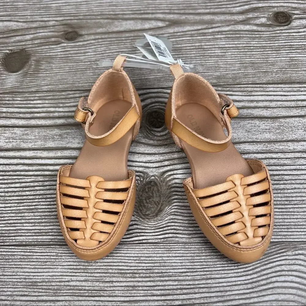 Old Navy  Faux Leather Leather Toddler Girl Ankle-Strap Hurrache Flats Sz 6